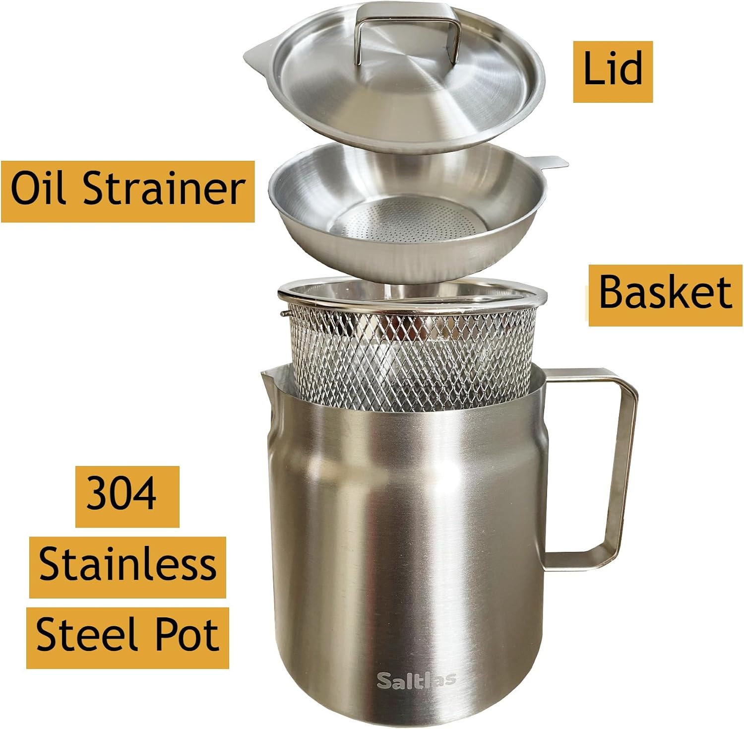 Saltlas 304 Stainless Steel Deep Fryer Pot with Basket and Oil Strainer